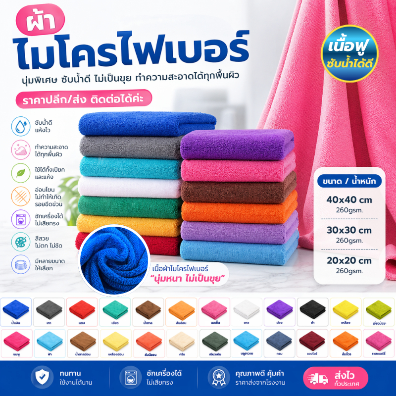 (HOT ) 40×40ซม 260แกรม ผ้าไมโครไฟเบอร์เช็ดรถ ผ้าไมโครไฟเบอร์ เช็ดรถยนต์  ผ้าเช็ดรถ เช็ดโต๊ะ เช็ดอเนกประสงค์ – โปรปัง