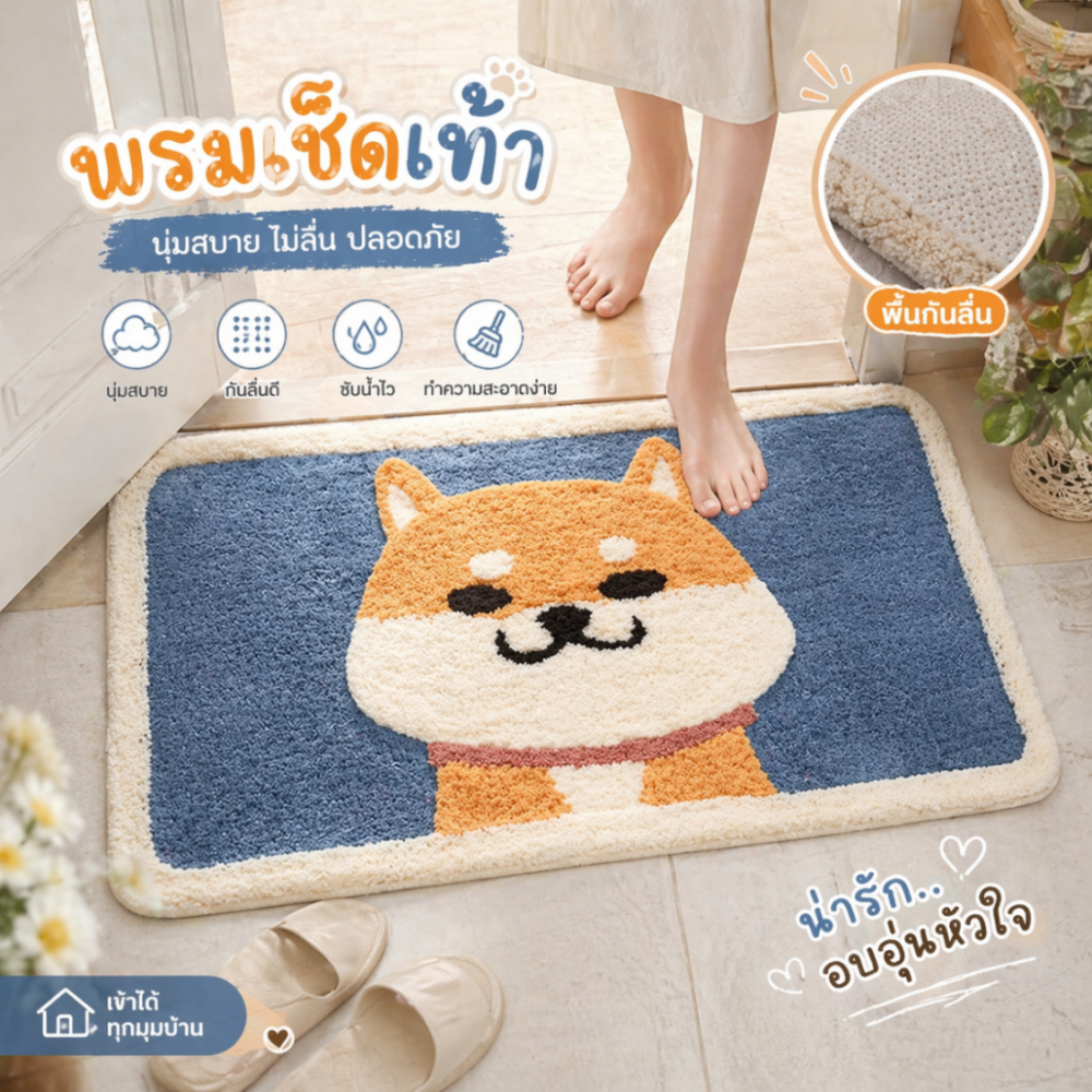 GTh 🚚ส่งไว พรมห้องน้ำขนนุ่ม พรมซับน้ำ กันลื่น ลายการ์ตูนน่ารัก พรมปูพื้นห้องน้ำ ห้องครัว