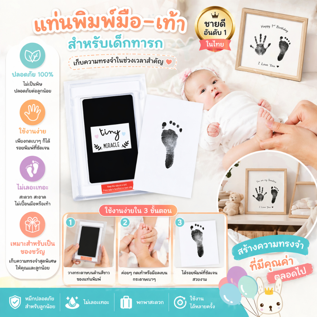 แผ่นปั๊มรอยมือรอยเท้าเด็ก เด็กแรกเกิด เก็บความทรงจำลูกน้อย