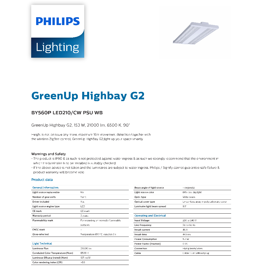 (สต็อกสุดท้าย รุ่น fix) โคมไฟ LED High Bay BY560P 153W 21,000lm 6,500K 220Vac