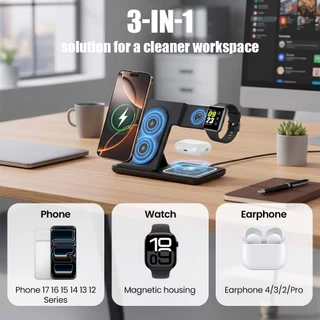 แท่นชาร์จไร้สาย 3in1 15W Wireless Charger พับได้ รองรับ iPhone/Android/Apple Watch/AirPods
