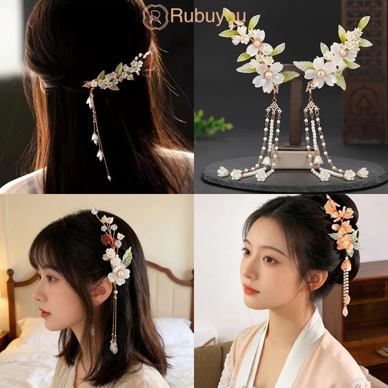 Rubuyou ล้วยไม้ กิ๊บติดผม ประดับพู่ สไตล์จีนโบราณ ย้อนยุค เข้ากับทุกการแต่งกาย สำหรับผู้หญิง เครื่องประดับผมแฟชั่น-COD