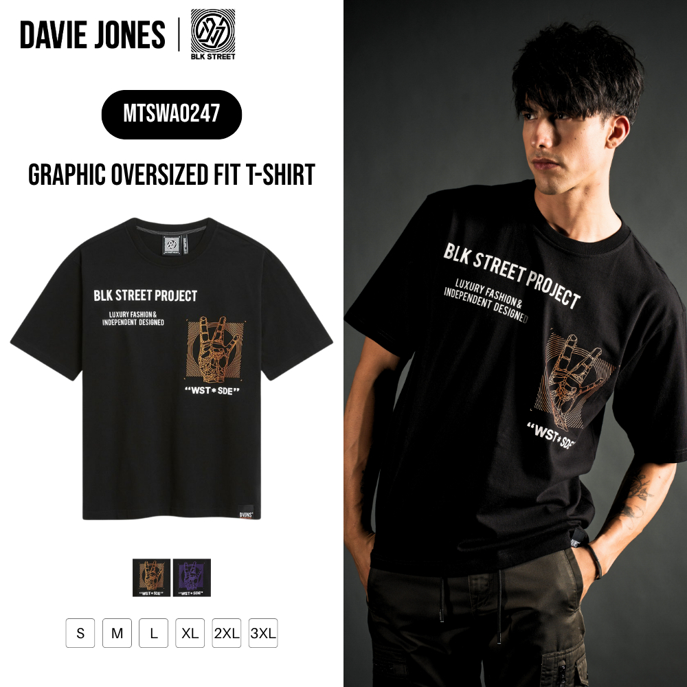 DAVIE JONES [BLK STREET] เสื้อยืดผู้ชาย Graphic Oversized Fit T-Shirt สีดำ WA0247