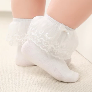 [พร้อมส่ง]ถุงเท้าเด็กอ่อนน่ารัก ถุงเท้าแต่งชีฟองสำหรับเด็กผู้หญิง3-10เดือน