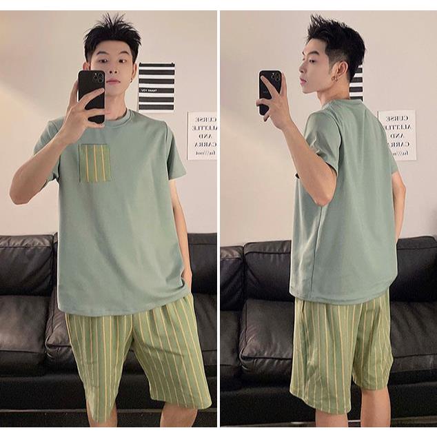 ชุดนอนผู้ชาย，เสื้อยืด+กางเกงขาสั้น，ผ้าคอตตอนทรงหลวมใส่สบาย，L~3XL,50~100KG ราคา ถูกที่สุด ดีลบีเคเค แกลเลอรีภาพที่ 9