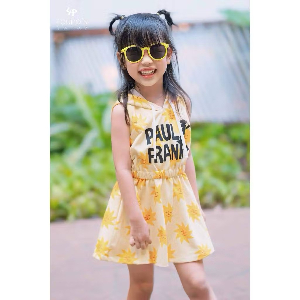 (New in pack!) Fourp’s house : PAUL FRANK 🐵 ชุดเดรสฮู้ดสีเหลืองจั้มเอว / 6Y
