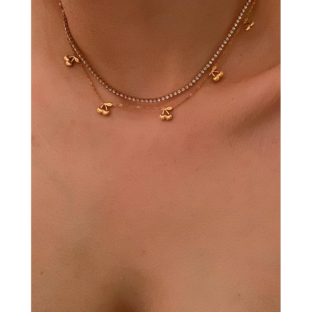 สร้อยสเตนเลส กันน้ำกันเหงื่อ nickel free แพ้ง่ายใส่ได้ HER OBJECTIVE_HER AIRINE CHERRY NECKLACE (ไม่รวมสร้อยเพชร)