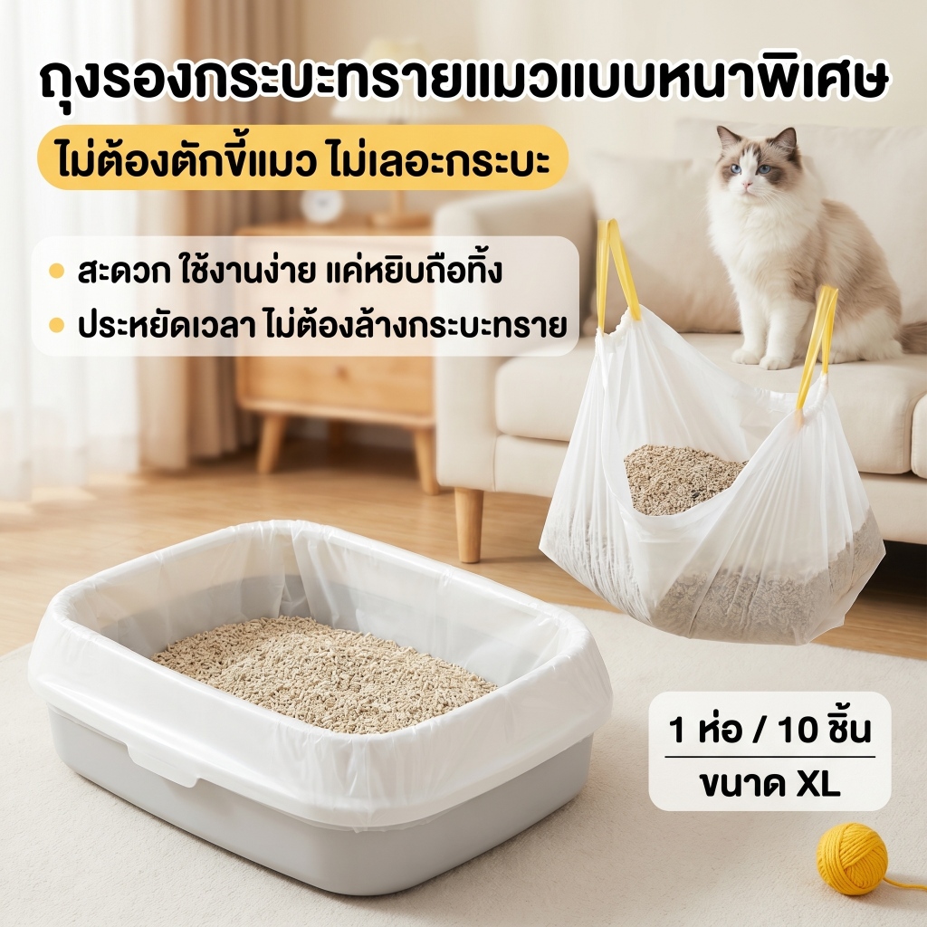 [พร้อมส่ง] ถุงเก็บทรายแมว ถุงขยะเก็บมูลสัตว์เลี้ยง แบบหนา ทนทาน ขนาดใหญ่ L/XL มีเชือกรูด ใช้งานง่าย ทรายไม่เลอะติดก้นถาด
