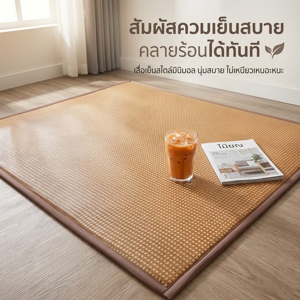 พรม เสื่อไม้ไผ่ เสื้อทาทามิ พรมปูพื้น พรมห้องนอน เสื่อเย็น พรมกันลื่น 160X180CM พรหมแต่งห้อง สามารถม้วนเก็บได้ COD