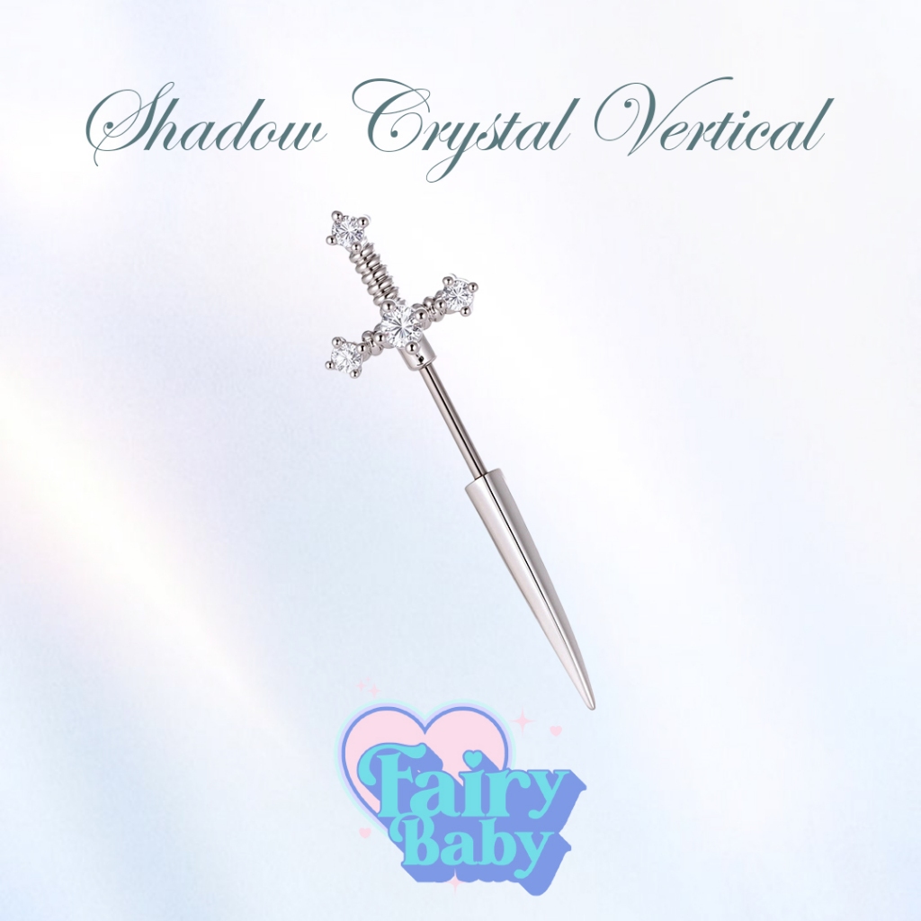 Fairybaby จิว Shadow Crystal Vertical ( 1 ชิ้น) แป้นแบน รูปดาบ เท่  หนา 0.8  ยาว 6 mm (J3-197)