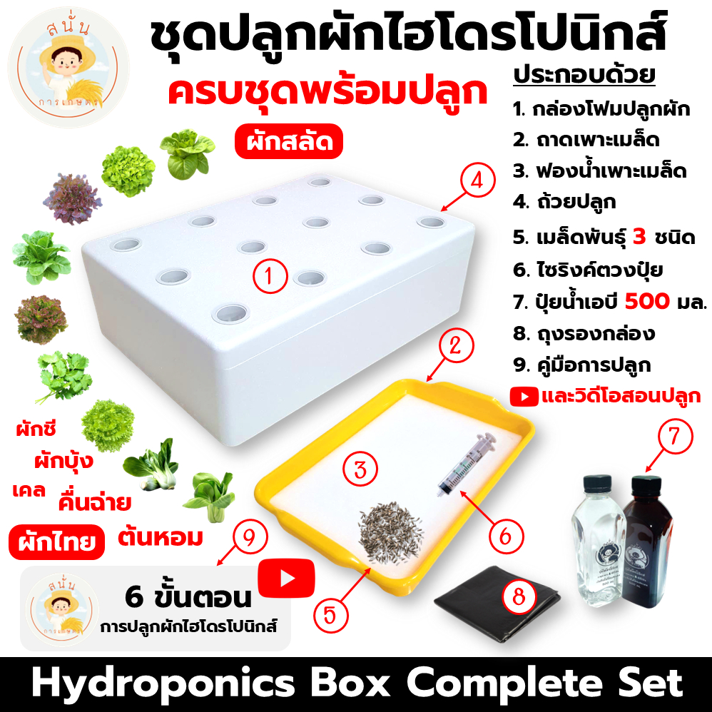 (ครบชุดพร้อมปลูก) ชุดกล่องปลูกผัก ไฮโดรโปนิกส์ อุปกรณ์ครบชุดพร้อมปลูก กล่องปลูกผักพร้อมคู่มือการปลูก