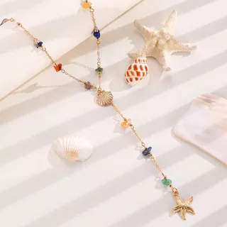LUCKYROSE สร้อยคอ สไตล์ชายทะเลวันหยุด โดพามีนสีสัน ดาวทะเล หินธรรมชาติ โบฮีเมียน