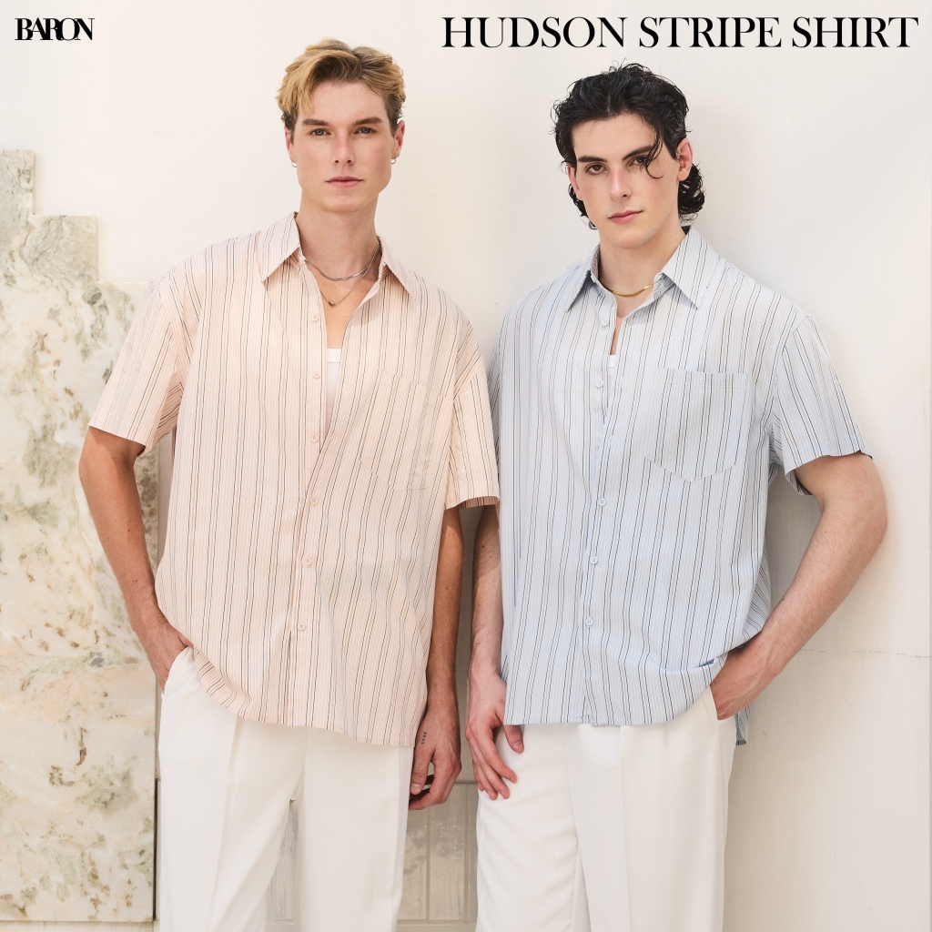 BARON - Hudson Stripe Shirt เสื้อเชิ้ตแขนสั้นลายริ้วสไตล์มินิมอล ทรง Relaxed Fit