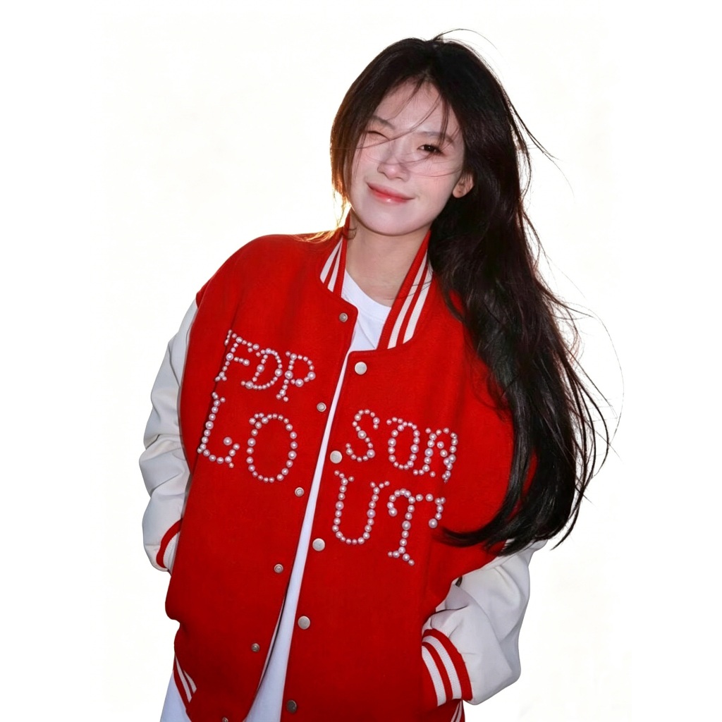 แจ็คเก็ตเบสบอลอเมริกันเสื้อแจ็คเก็ตสีตัดกันของผู้หญิงเสื้อทรงหลวม