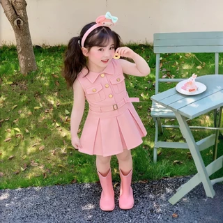PRINCESS KESLI ชุดเดรสเด็กไม่มีแขน สีชมพู ชุดเด็กผู้หญิง ชุดเด็กเกาหลี เสื้อผ้าเด็ก 2-9ปี