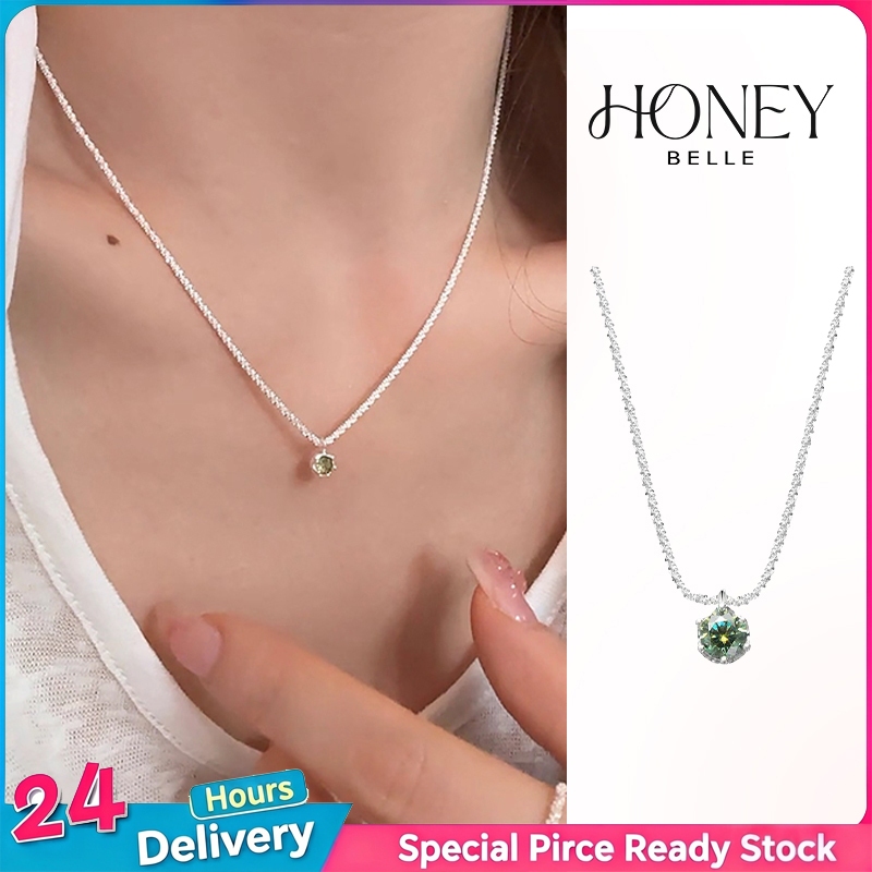 HONEY BELLE✨สร้อยคอแฟชั่น สร้อยคอเงินแท้สไตล์เกาหลี ประดับด้วยพลอยสีเขียว ไม่หมองและไม่ก่อให้เกิดอาการแพ้