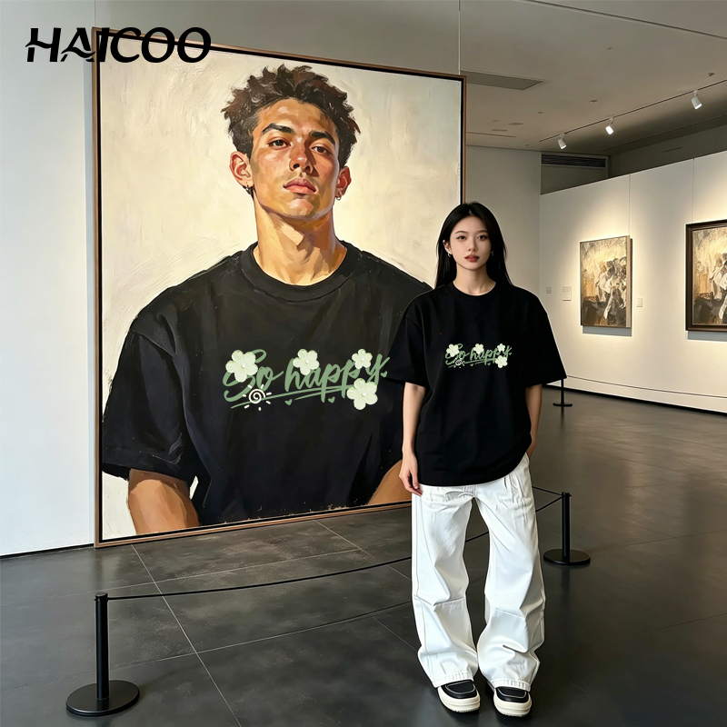 【พร้อมส่ง】HAICOO เสื้อยืดแขนสั้นคอกลม ผ้าฝ้ายแท้100% ใส่สบาย เนื้อผ้านุ่มลื่น ใส่ได้ทั้งชายหญิง ทรงหลวม Oversize