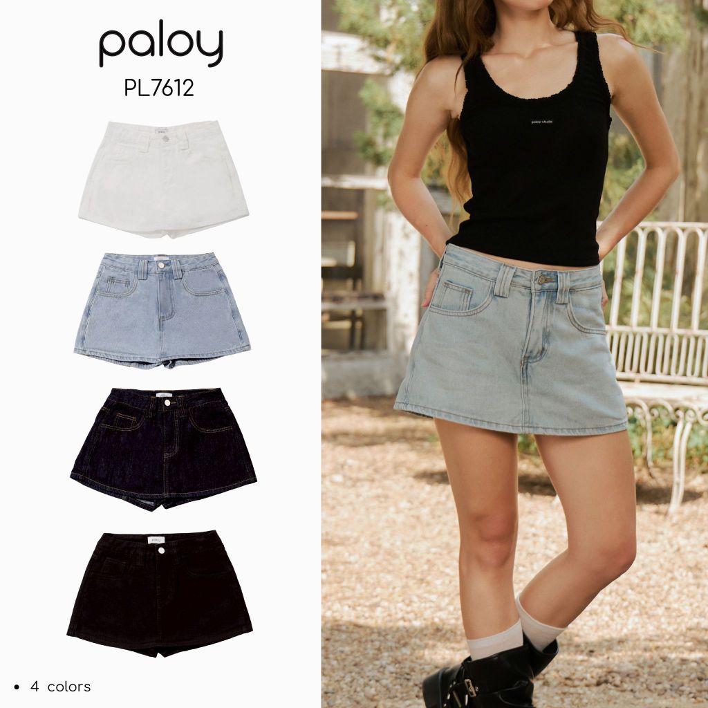 [Best Seller] Paloy - PL7612 กระโปรงกางเกงยีนส์ขาสั้น เอวต่ำ