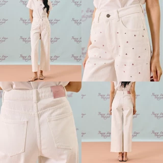 [พร้อมส่ง] CHUUCHOP - (XS-6XL) Candy Jeans กางเกงยีนส์ขากระบอกกลาง ดีเทลติดเพชร เก็บสัดส่วนดี (C8570)