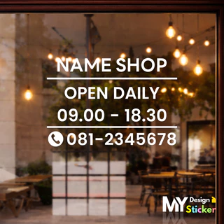 สติ๊กเกอร์ติดกระจก ใส่ชื่อร้าน เวลาเปิด-ปิดร้าน (แก้ไขชื่อร้าน เวลา เบอร์โทรได้)