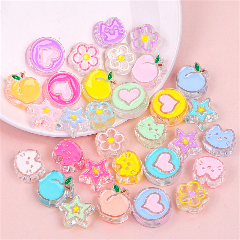 ลูกปัดอีนาเมลแมว หัวใจ ผลไม้ น่ารัก สุ่มผสม 10/20ชิ้น ทำสร้อยคอ กำไล DIY เครื่องประดับ