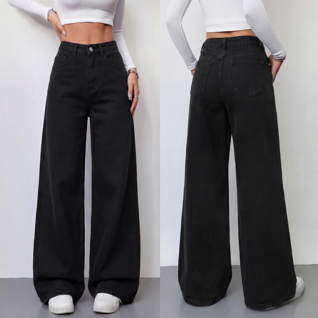 กางเกงยีนส์ขากระบอกเอวสูง ทรงกว้าง ผ้ายีนส์แท้ไม่ยืด ทรงสวยพรางหุ่น ใส่แล้วดูผอม [Ready Stock]