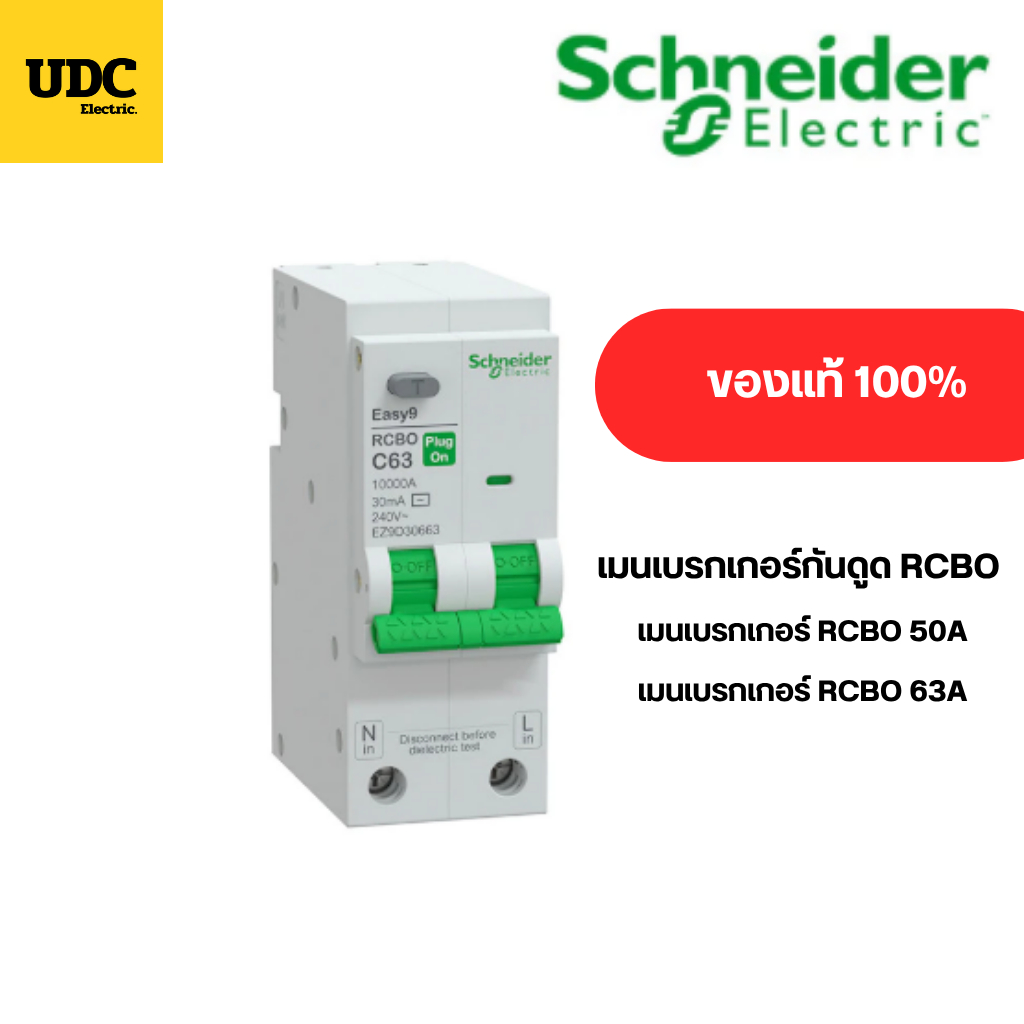 Schneider RCBO รุ่น EASY9 Plug-On เมนกันดูด 50A,63A