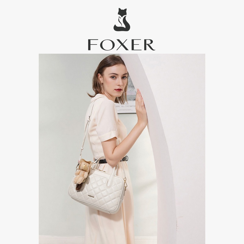 FOXER حقيبة كروس دائرية جلد كاروهات 27×18 سم — صورة 3