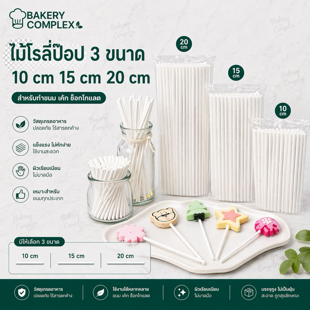 🚚ส่งฟรี ส่งไว🔥 ไม้โรลี่ป็อบ ทำจากกระดาษ Food grade (100 ชิ้น)
