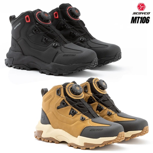 SCOYCO MT106 รองเท้าขี่มอไซค์สไตล์ Casual กันน้ำสำหรับทุกฤดูกาล ระบบล็อคแบบหมุน สวมใส่และถอดได้รวดเร็ว