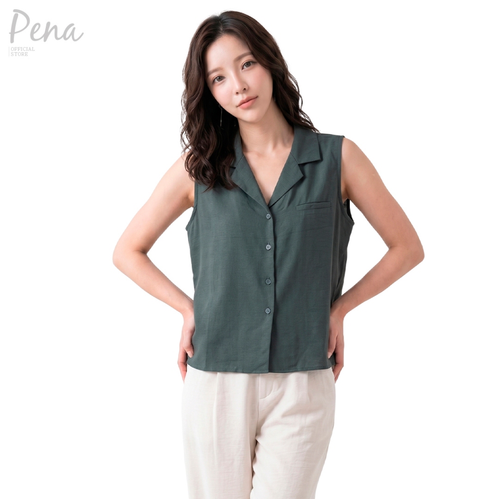 Pena House เสื้อเชิ้ตแขนกุด ปกเทเลอร์ PWSS042603