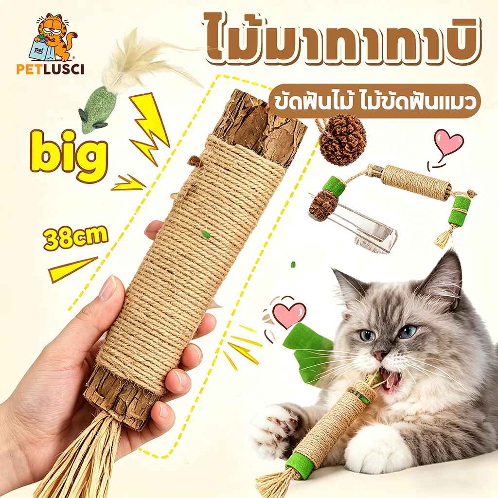 38cm อันใหญ่มาก ไม้มาทาทาบิ ขัดฟันแมว ของเล่นแมว 6แบบ Matatabi แคทนิปญี่ปุ่น ลดคราบหินปูน ไม้แมวเมา