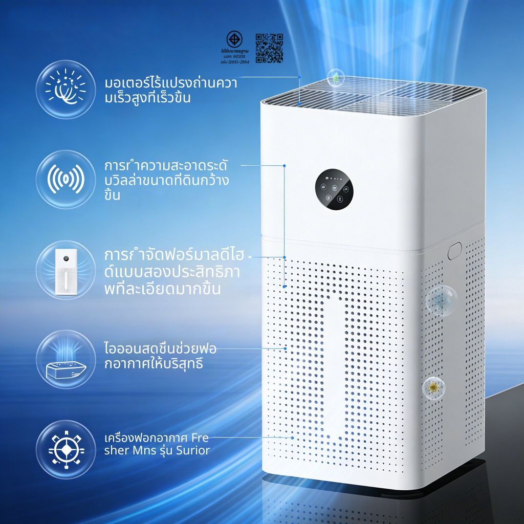 รับประกัน 3 ปี เครื่องฟอกอากาศ air purifier สำหรับห้อง 180 ตร.ม เครื่องวัด กรองได้ประสิทธิภาพมากที่สุด กรองฝุ่น ควัน และ