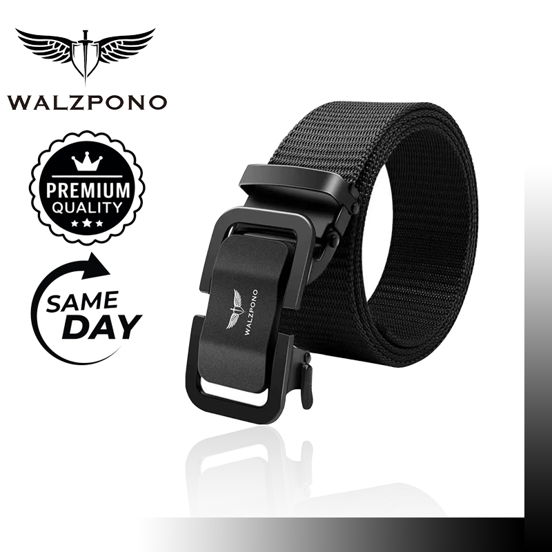 เข็มขัดผู้ชาย WALZPONO หัวล็อกอัตโนมัติ สายไนลอน/สายหนัง หัวล็อกดำด้าน ปรับง่าย ล็อกแน่น ใส่ทำงาน เที่ยว ลุคเท่ทุกวัน