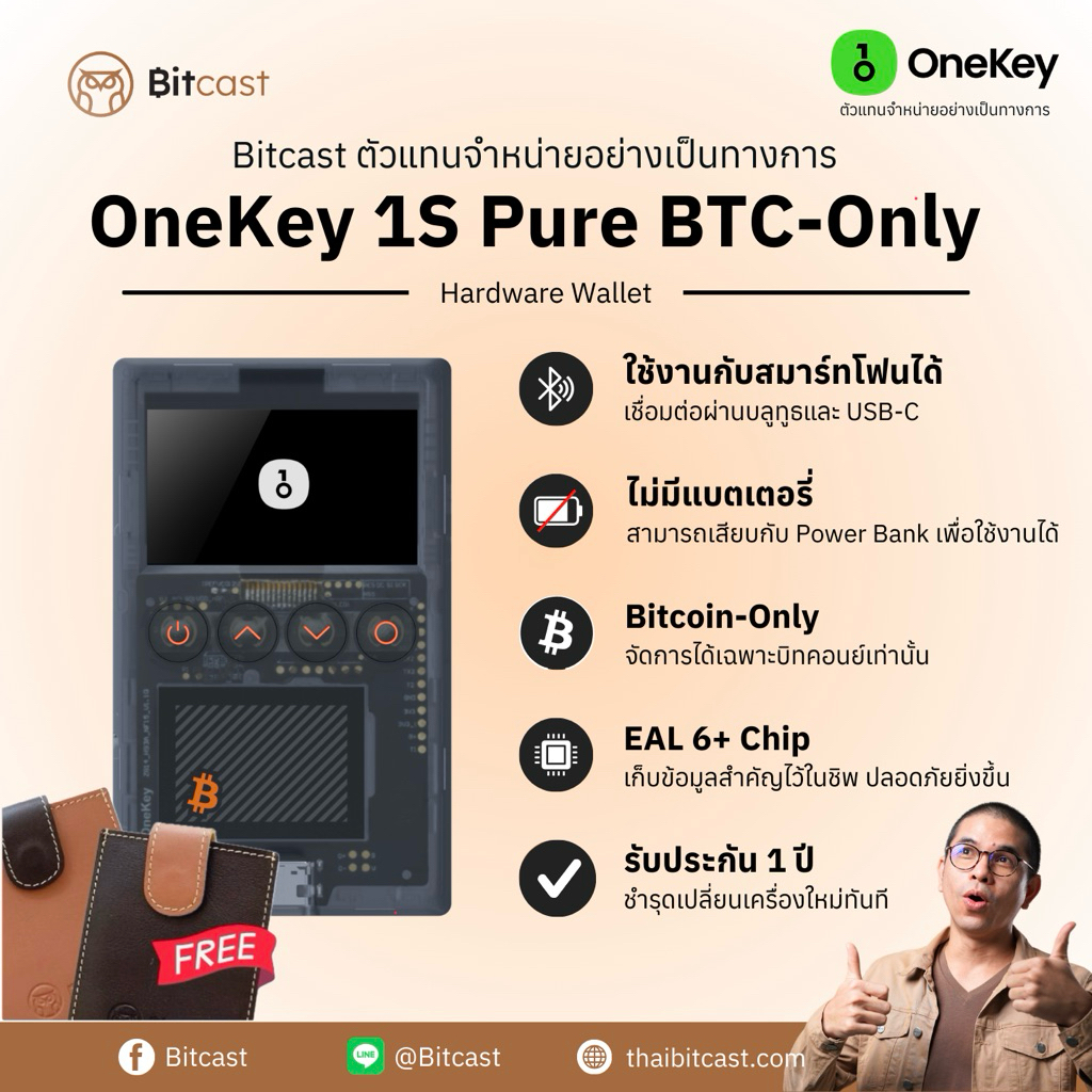OneKey Bitcoin Only(เก็บบิทคอยน์เท่านั้น ไม่มีแบตเตอรี่) แถมฟรีซองหนัง