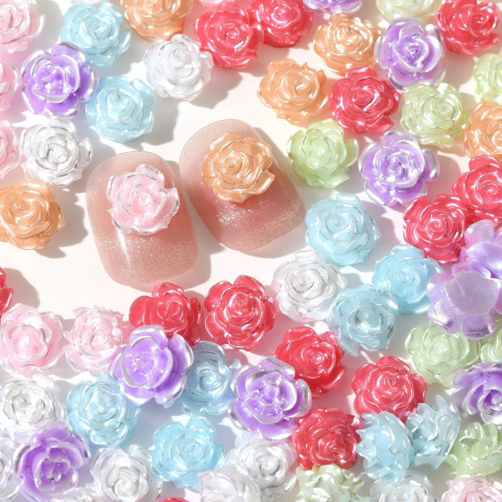 [200 ชิ้น] ดอกไม้จิ๋ว 8x8 mm. สำหรับการแต่งแต้มเล็บ ด้วยดีไซน์ที่สวยงามและหลากหลายสีสัน ตกแต่งงานDIY พร้อมส่งในไทย