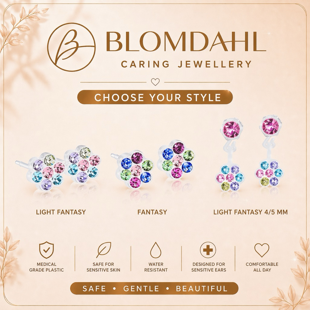Blomdahl ต่างหูทางการแพทย์ ปลอดภัย คนแพ้ง่าย รุ่น Fantasy 4 และ 4/5 mm (Nickel Free / Hypoallergenic) Medical Earrings
