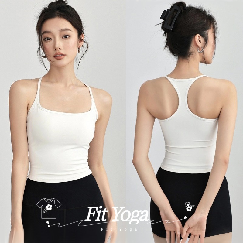FitYoga เสื้อกล้ามโยคะสตรีมีแผ่นรองอกในตัวเหมาะสำหรับออกกำลังกาย เทนนิส พิลาทิส เสื้อสายเดี่ยวสปอร์ต