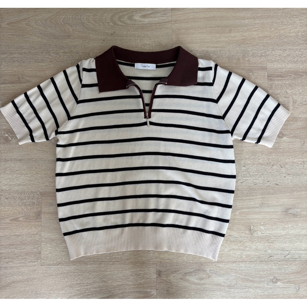 [Used]ส่งต่อเสื้อไหมพรมลายทางแต่งซิป Topping Collection