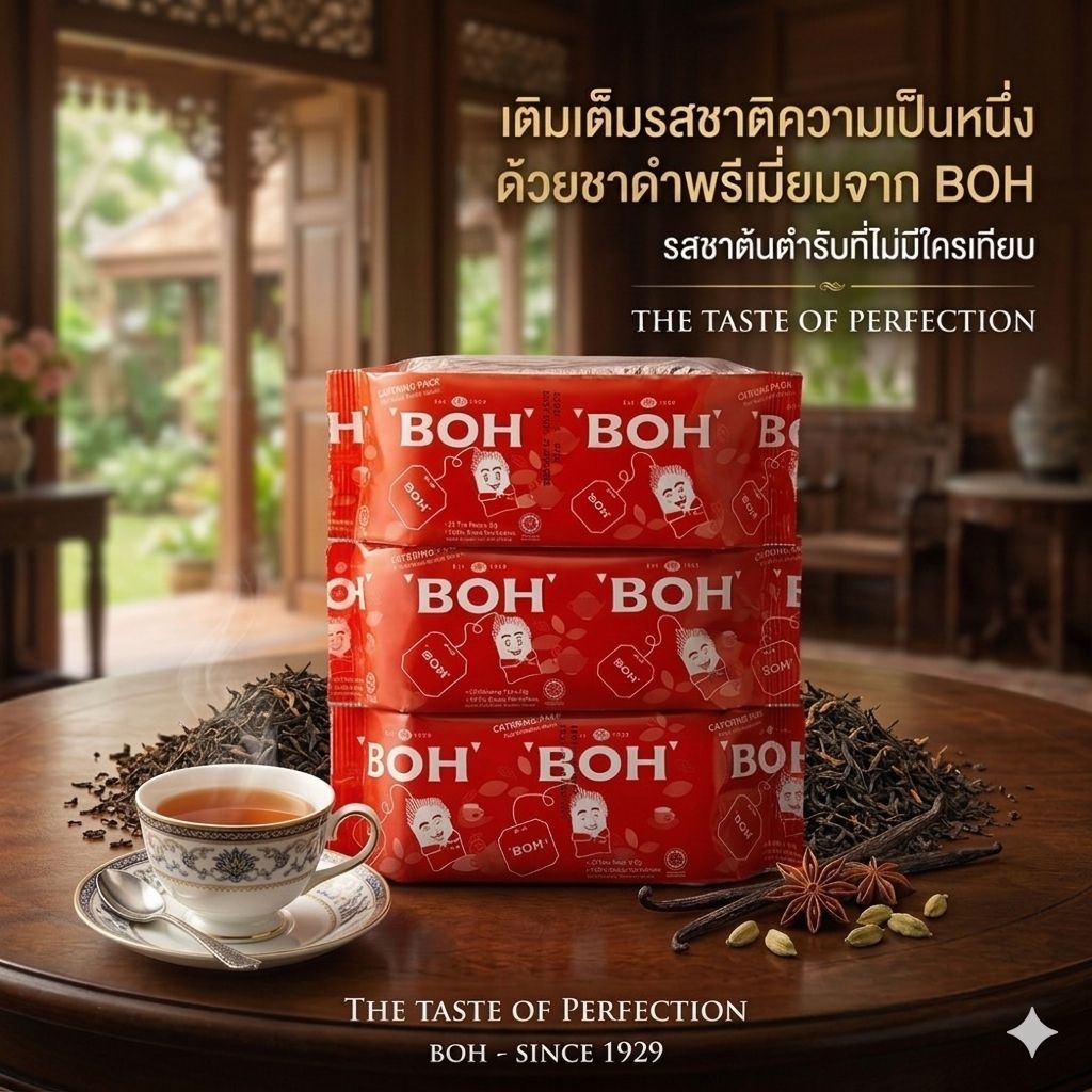 ชาซองจุ่ม BOH ปริมาณ 2 กรัม/ซอง บรรจุ 25 ซอง/ห่อ แบ่งขาย 10 ห่อ/1 ออเดอร์