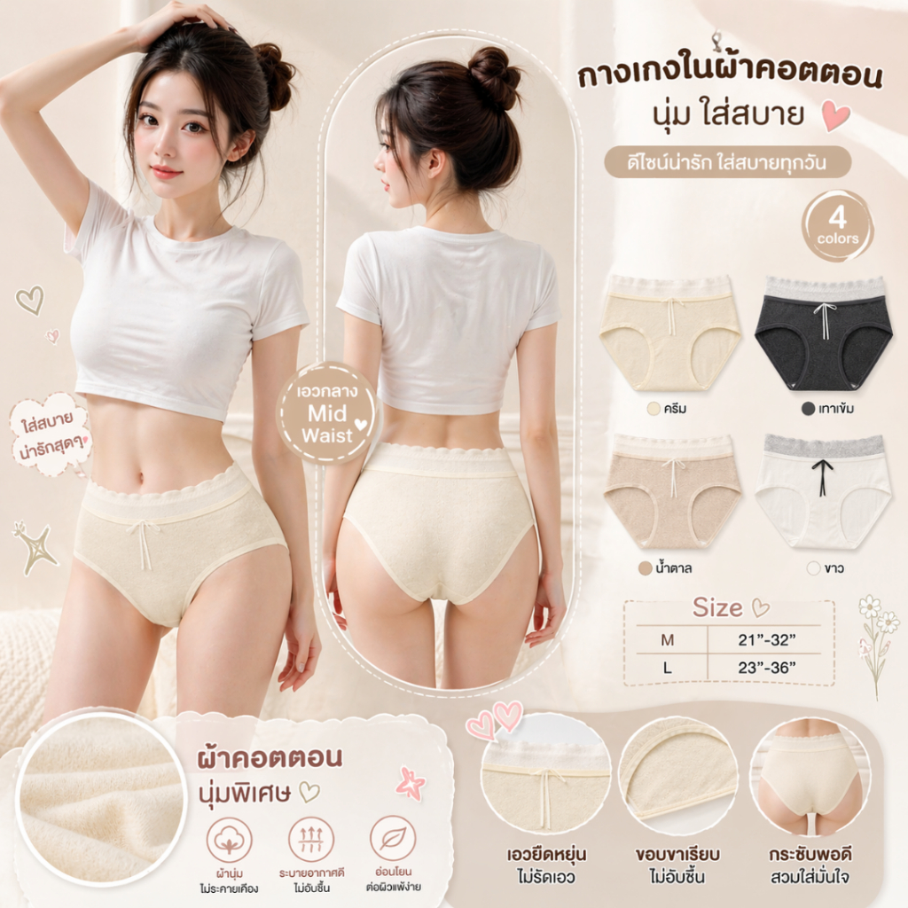 LoveIs Bra  (N1149)  กางเกงในผู้หญิงผ้า Cotton  นุ่มใส่สบาย ระบายอากาศดี มีโบว์น่ารัก ราคา ถูกที่สุด ดีลบีเคเค