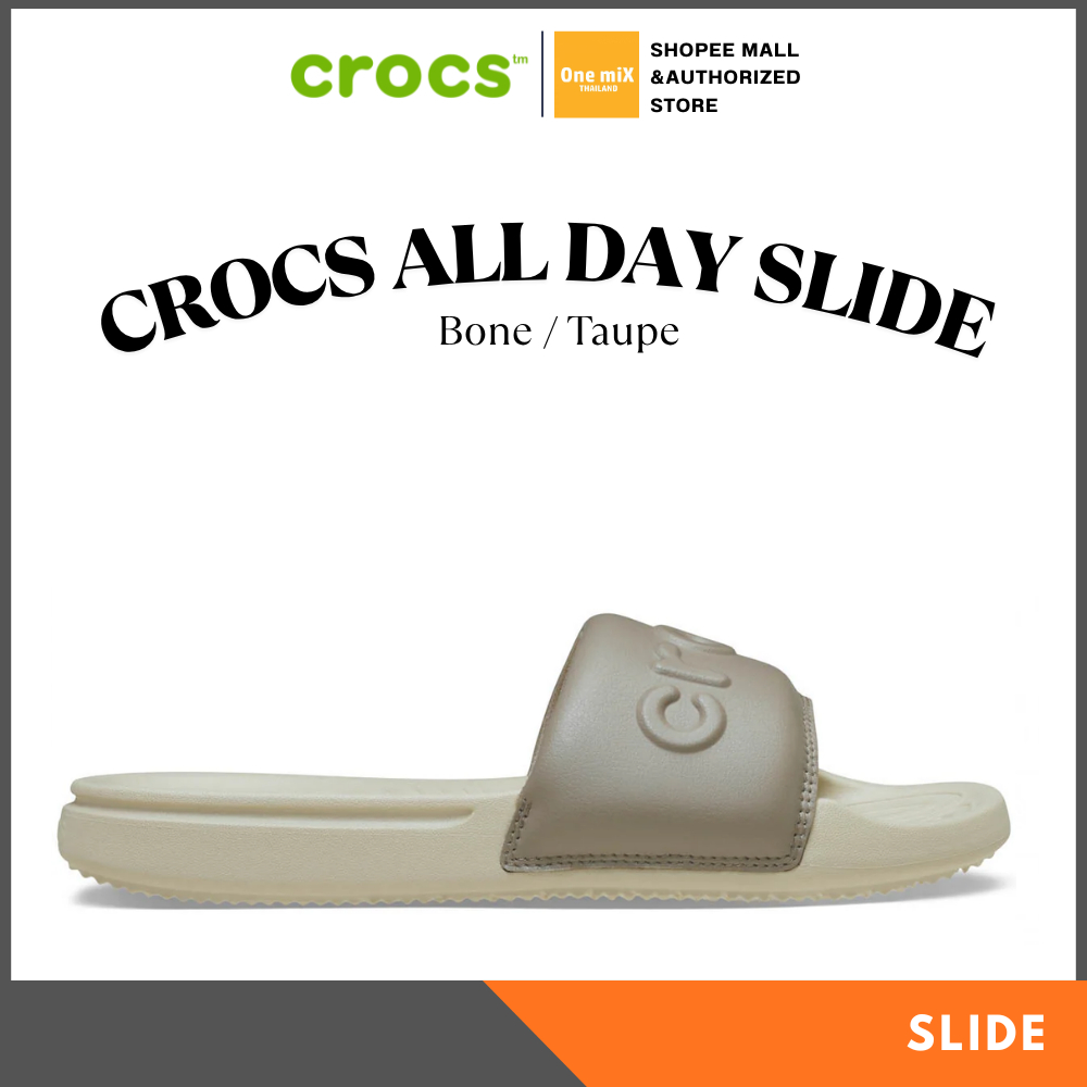 CROCS Women's ALL DAY SLIDE (Bone/Taupe) - Comfort Sandal รองเท้าแตะ คร็อคส์ แท้ รุ่นฮิต ได้ทั้งชายหญิง