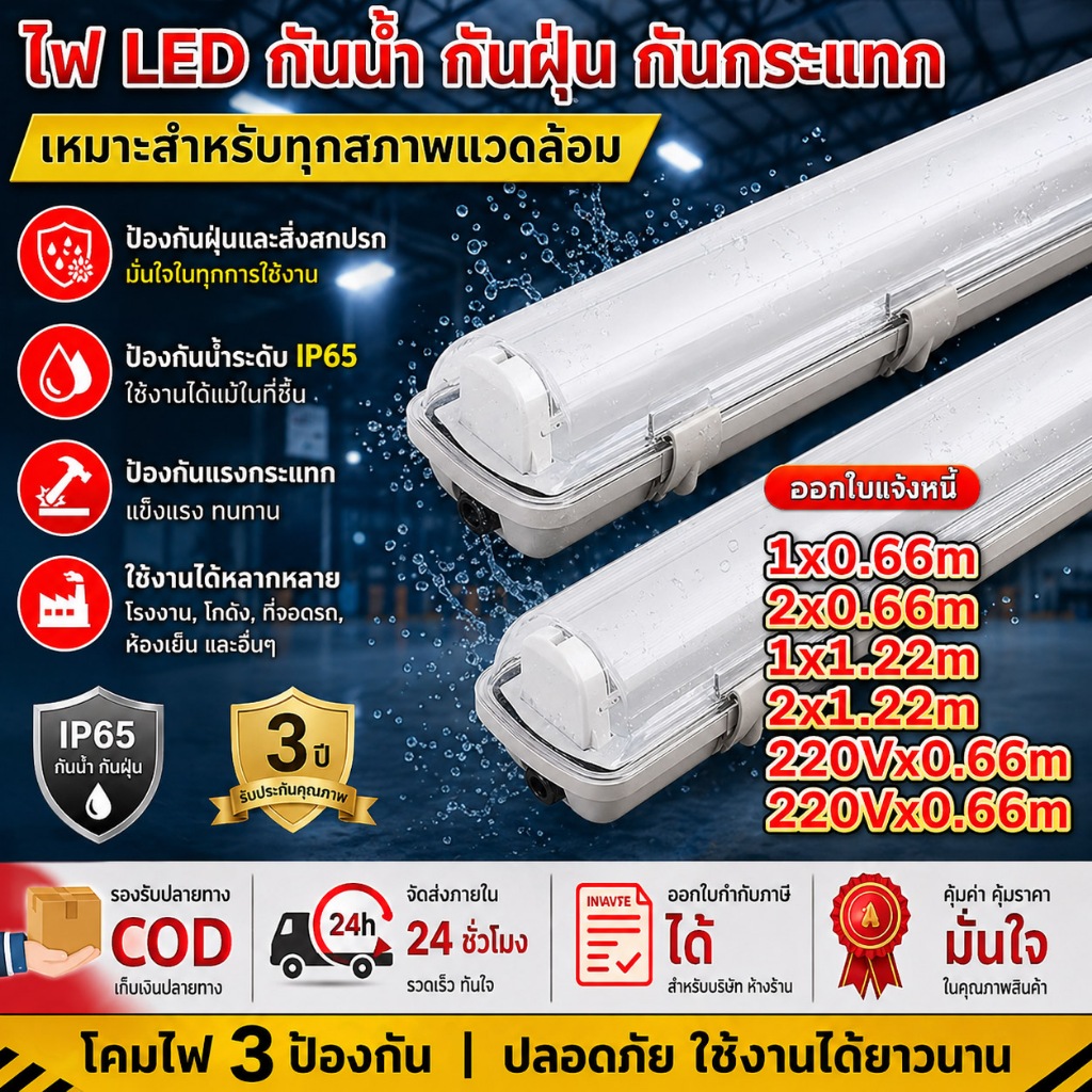 โคมไฟทนน้ำ ทนฝุ่น เกรด IP65 สำหรับหลอด T8 SYLPROOF SLIM DE - ประหยัดพลังงาน ปลอดภัย ใช้งานยาวนาน