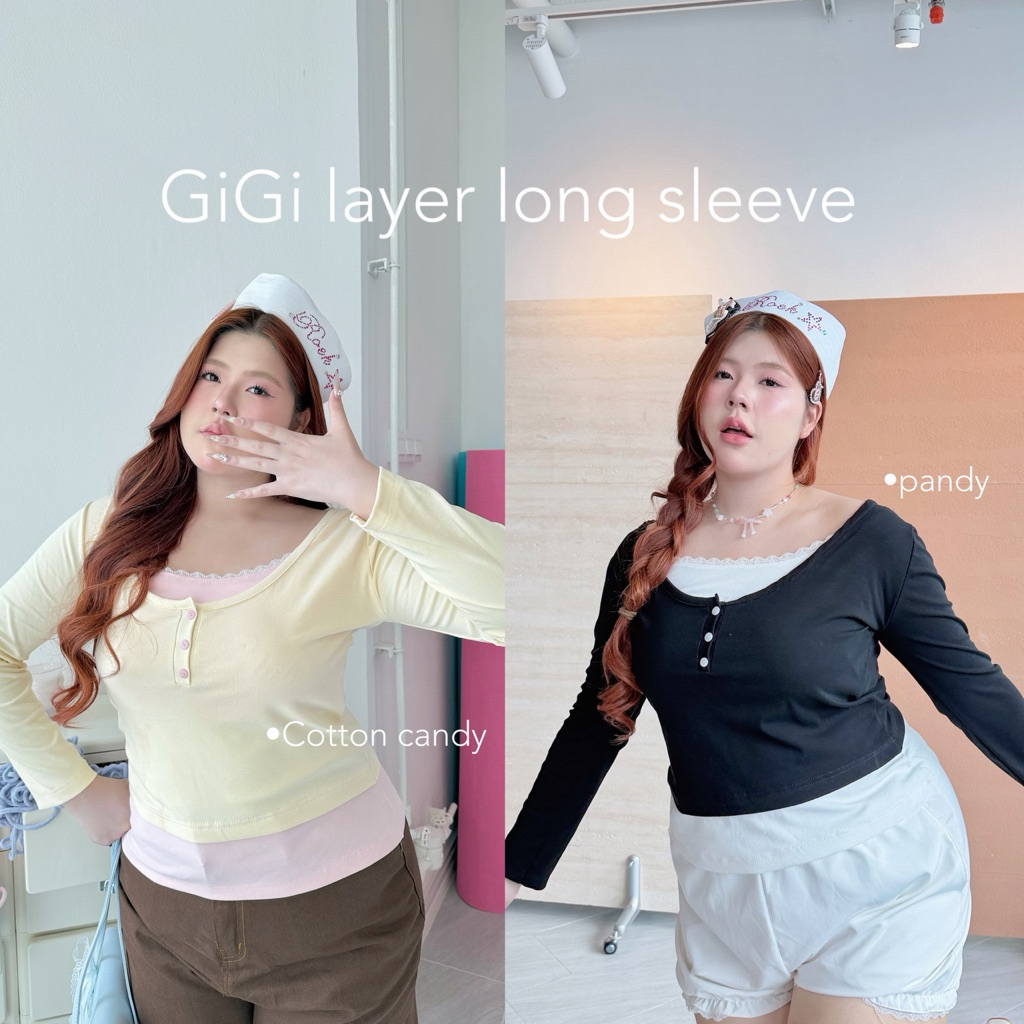 Chubbygirlbkk - GiGi layer long sleeve 🍡⋆. 𐙚 ̊เสื้อแขนยาวคอกลม ทูโทน เลเยอร์สาวอวบ