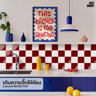 สติ๊กเกอร์ติดผนัง 3D ลาย American Bistro แผ่นแปะผนัง DIY Retro Pop กันน้ำ กันร้อน Glossy Wall Tile 25x25cm COZY HOMEY