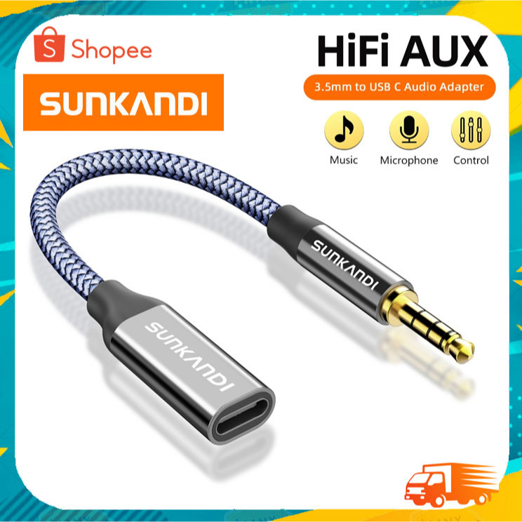 SUNKANDI รุ่น AV280  ตัวแปลง 3.5 mm to Type-C (F) ตัวแปลงหูฟังรองรับการโทรไมโครโฟน 0.12 เมตร