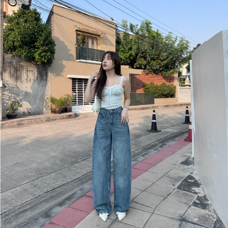 ยีนส์SARAN SR092 กางเกงยีนส์ Baggy Curve กระบอกปลายขาโค้ง