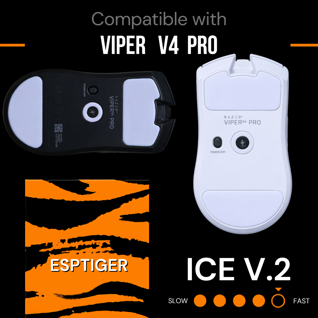 Tiger ICE V2 Mouse Feet สำหรับ Razer Viper V4 Pro เมาส์ฟีท Mouse Skates ลื่นพิเศษ PTFE 🚀 [พร้อมส่ง]