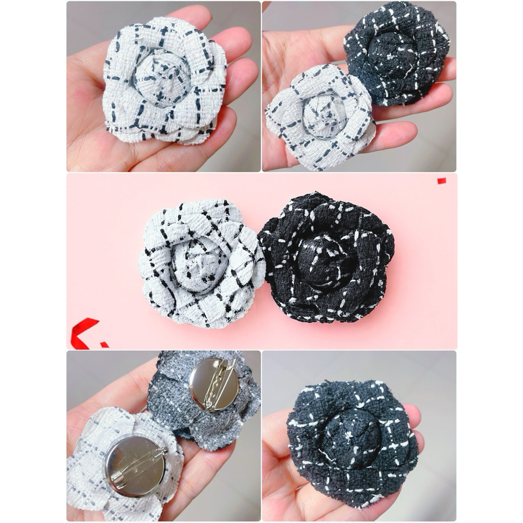 เข็มกลัดคามิเลีย ดอกไม้ chanel style ขนาด 5.5ซม( ผ้าทวีต )