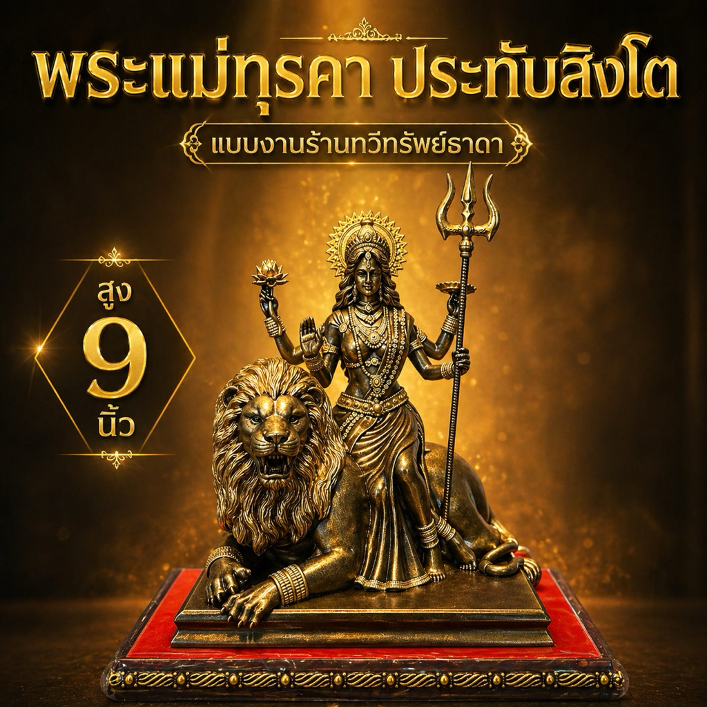 พระแม่ทุรคา 9 นิ้ว มี 3 สี เทวีแห่งอำนาจ วาสนา และบารมี มวลสารแร่เหล็กน้ำพี้ พร้อมฐานรอง
